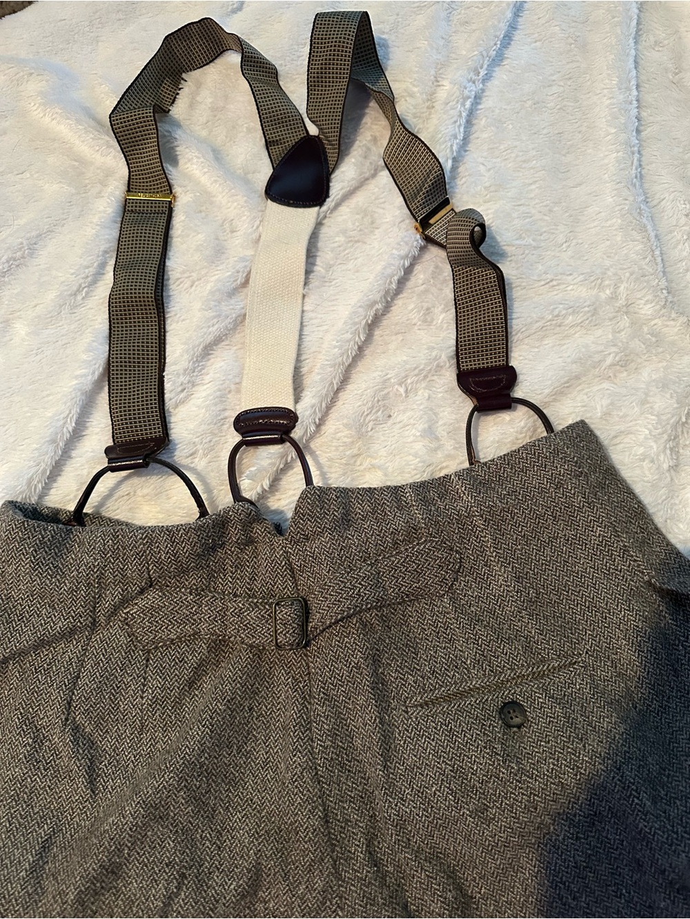Express Gray Wool-Blend Trousers with Suspenders - Picture 6 of 7